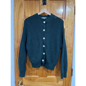 Alex Mill Women's Nico Ribbed Chunky Heavy Cozy Cardigan in Dark Spruce Small